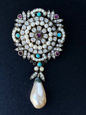 Kramer Rhinestone Pearl Dangle Pendant/Brooch